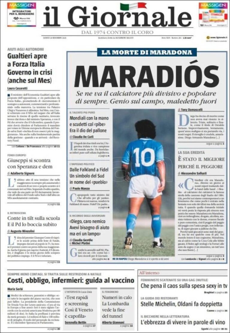 El impacto de la muerte de Maradona, reflejado en los titulares del mundo